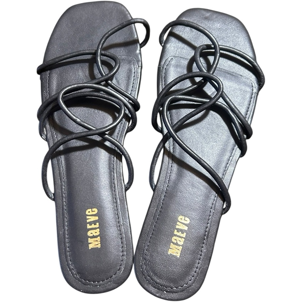 NWOT Maeve by Anthropologie black leather flat sandals Sz 6
